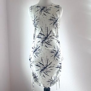 H&M White and Blue Tie-Dye Ruched Mini Dress